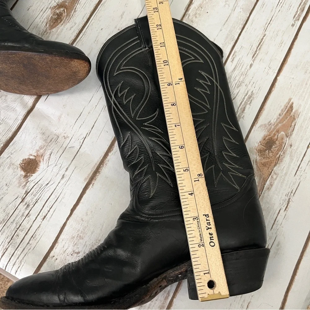 Tony Lama Black Western Cowboy Boots Size 8? Leather vintage black label El Paso - Picture 7 of 15